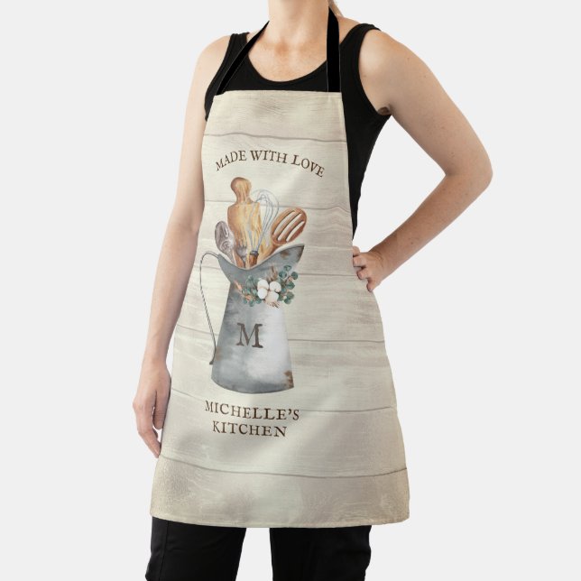 Tablier de cuisine floral à monogramme de ferme ru (Insitu)
