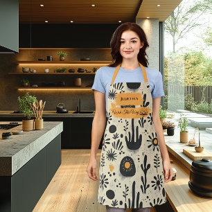 Tablier de cuisine floral zen en noir et orange Bi