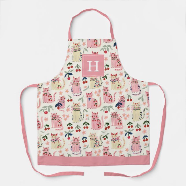 Tablier de cuisine joli chat cerise (Recto)