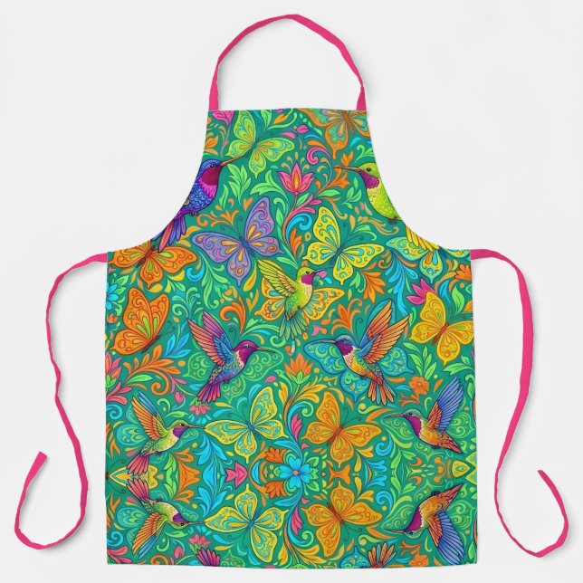 Tablier de cuisine papillon et colibri vibrant (Recto)