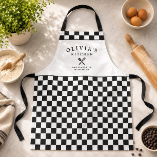 Tablier de cuisine personnalisé à carreaux noirs