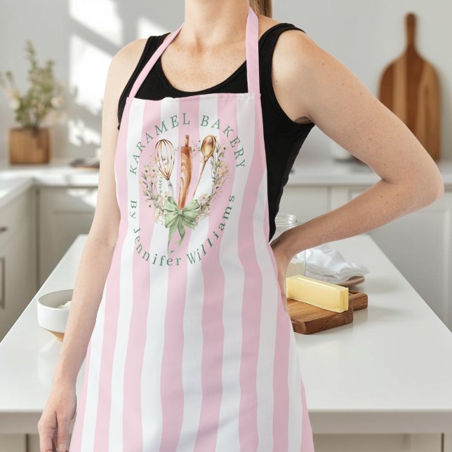 Tablier de cuisine pour ustensiles floraux Boulang (Pink stripe Utensils Cooking Bow Apron)