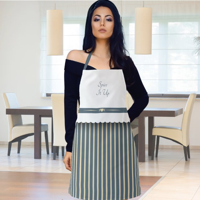 Tablier de cuisine rayé bleu et beige élégant (Spice Of Life Blue and Beige Striped Kitchen Apron)