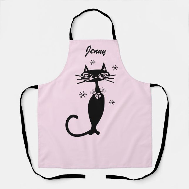 Tablier de cuisine rétro chat noir atomique (Recto)