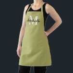 Tablier de cuisine vert olive avec monogramme pers<br><div class="desc">Tablier de cuisine vert olive avec monogramme personnalisé. Tabliers de cuisine personnalisés pour hommes et femmes. Modèle élégant avec écriture de typographie stylée. Ajoutez votre propre nom ou devis. Créez votre propre cadeau unique de fête d'anniversaire pour maman, papa, femme, mari, ami, grand-mère, grand-père, patron, collègue, chef, cuisinier, collègue etc....</div>