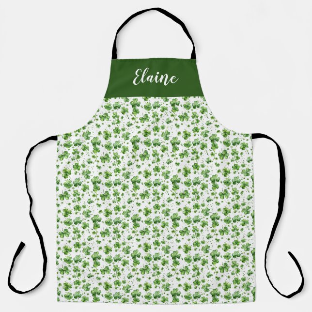 Tablier de cuisine vert trèfle personnalisé Cadeau (Recto)