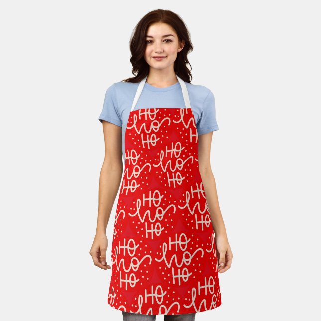 Tablier de fête de Noël Ho Ho Ho rouge  (Porté)