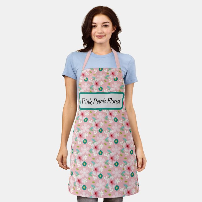 Tablier de fleuriste rose avec fleurs (Porté)