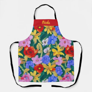 Tablier de fleurs peintes Frida Kahlo customisé