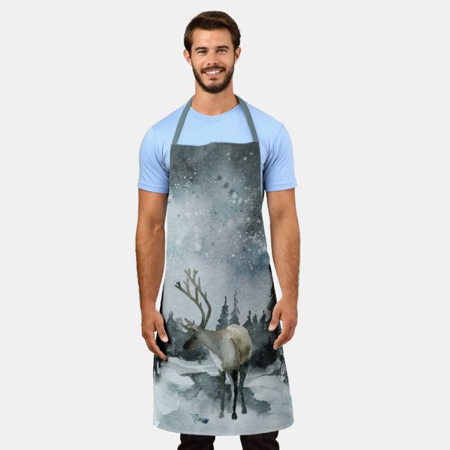 Tablier de forêt de bois d'hiver Cerf Nuit Céleste (Porté)