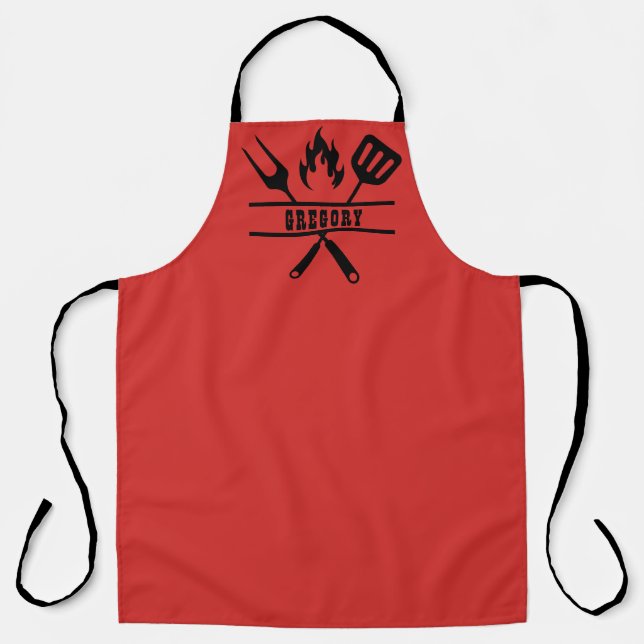 Tablier de grillade rouge personnalisé (Recto)