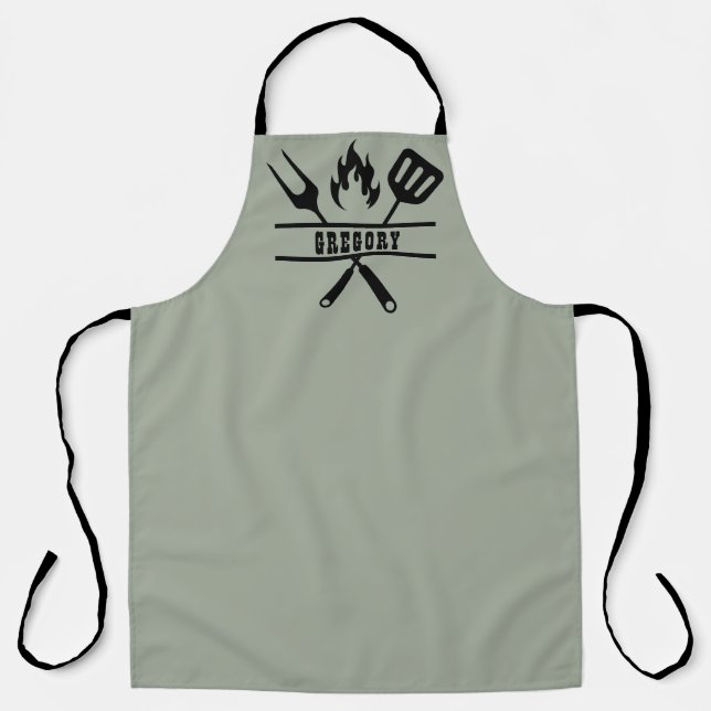 Tablier de grillade vert sauge personnalisé (Recto)