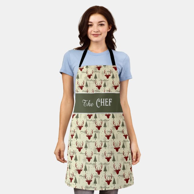 Tablier de Joie de Noël avec Cerfs et Arbres (Porté)