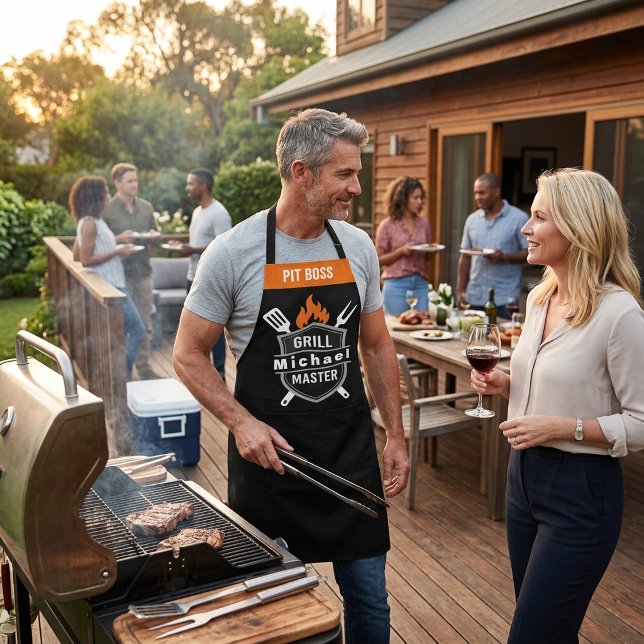 Tablier de maître de grill personnalisé avec monog (Créateur téléchargé)