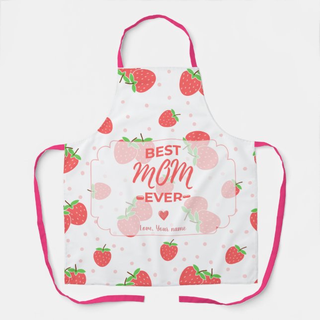 Tablier de maman personnalisé aux fraises (Recto)