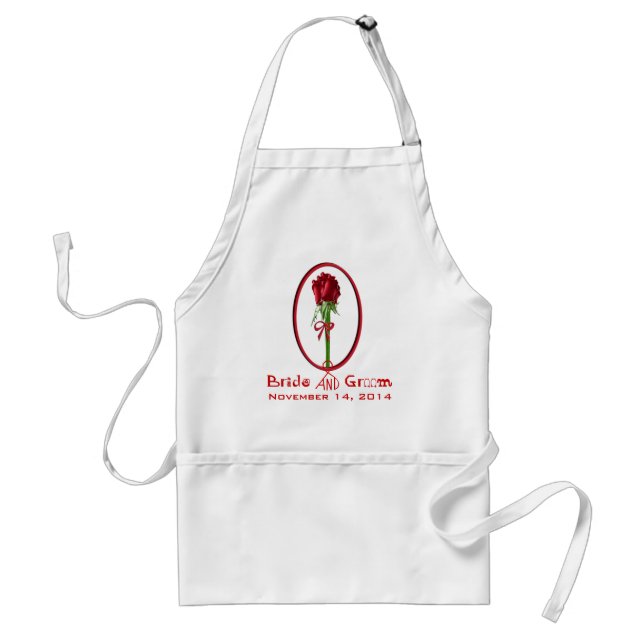Tablier de mariage à cadre ovale de roses rouges (Devant)