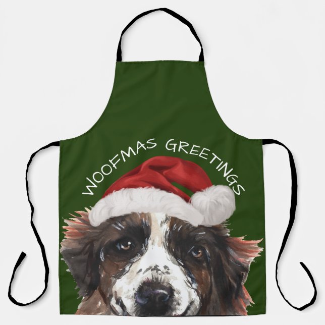 Tablier de Noël à l'aquarelle St Bernard (Recto)