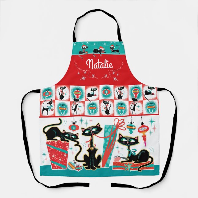 Tablier de Noël Chats Rétro - Personnalisable (Recto)