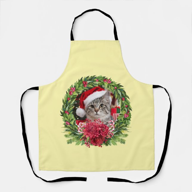 Tablier de Noël Couronne Chat Tigré (Recto)