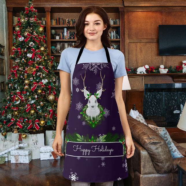 Tablier de Noël de Renne pourpre (Purple Reindeer Christmas Apron)