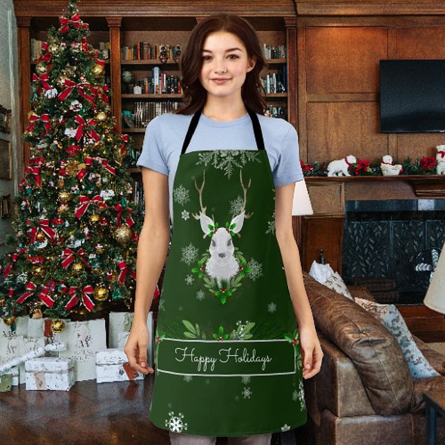 Tablier de Noël des rennes verts (Green Reindeer Christmas Apron)