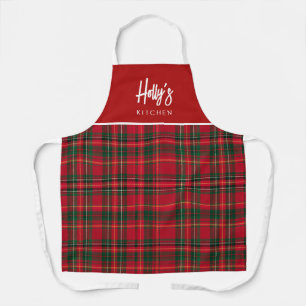 Tablier de Noël personnalisé à carreaux rouge de N