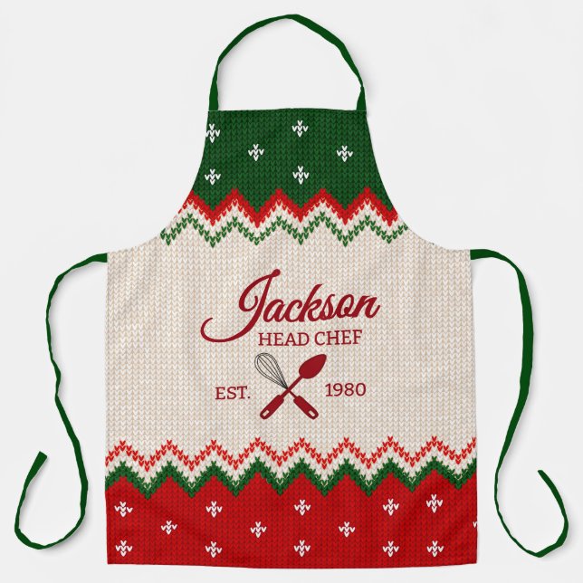Tablier de Noël personnalisé avec motif de pull (Recto)