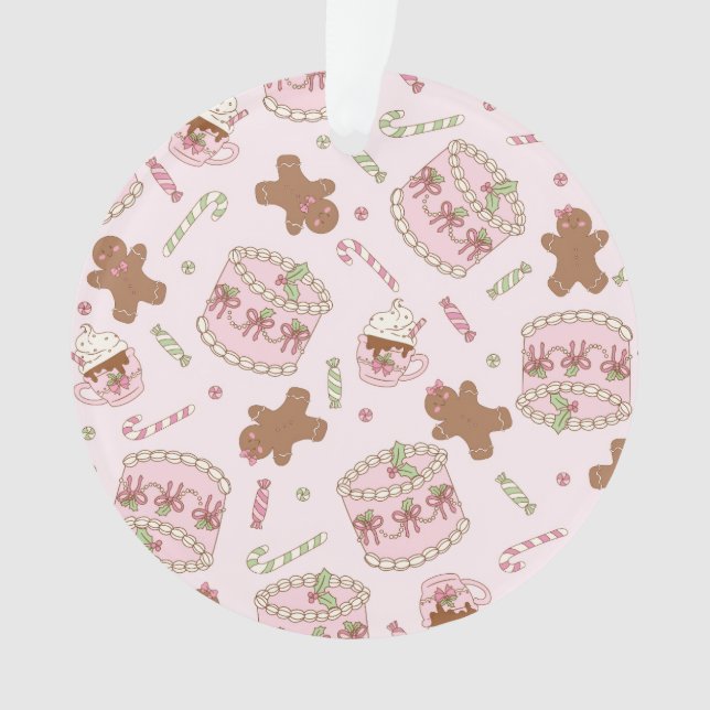 Tablier de Noël rose pastel gâteau et nœud papillo (devant)