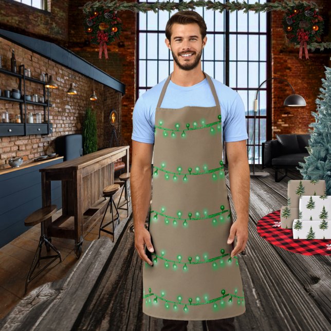 Tablier de Noël vert Rustique Kraft (Rustic Kraft Green Christmas String Lights Apron)
