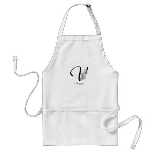 Tablier de retraite à lettre monogramme floral V