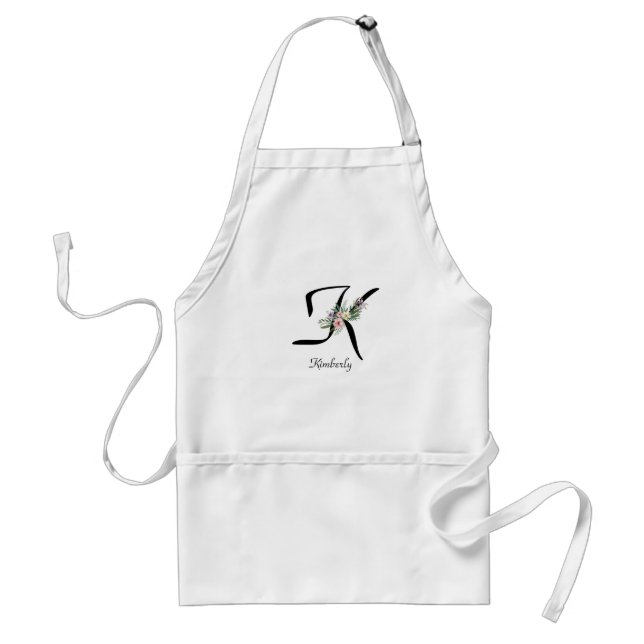 Tablier de retraite à monogramme floral lettre K (Devant)