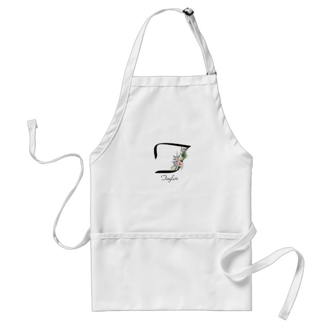 Tablier de retraite à monogramme floral lettre T (Devant)