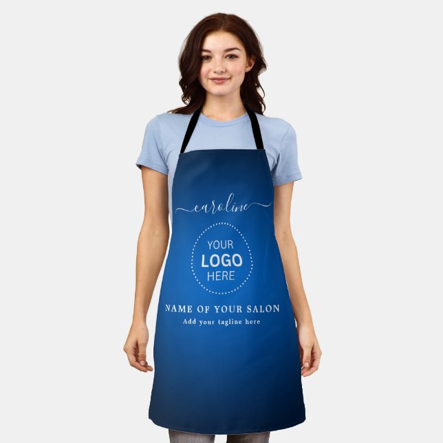 Tablier de salon de coiffure au nom et logo élégan (Porté)