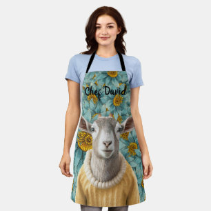 Tablier de style ferme de chèvres sarcelle et jaun