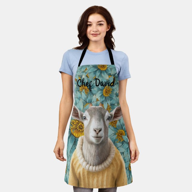 Tablier de style ferme de chèvres sarcelle et jaun (Porté)
