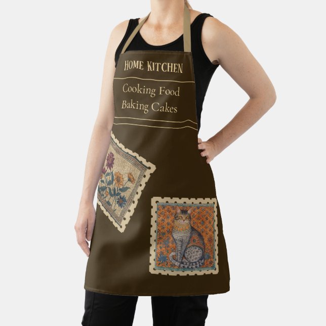 Tablier de style Grèce antique, fleurs et chat vin (Insitu)
