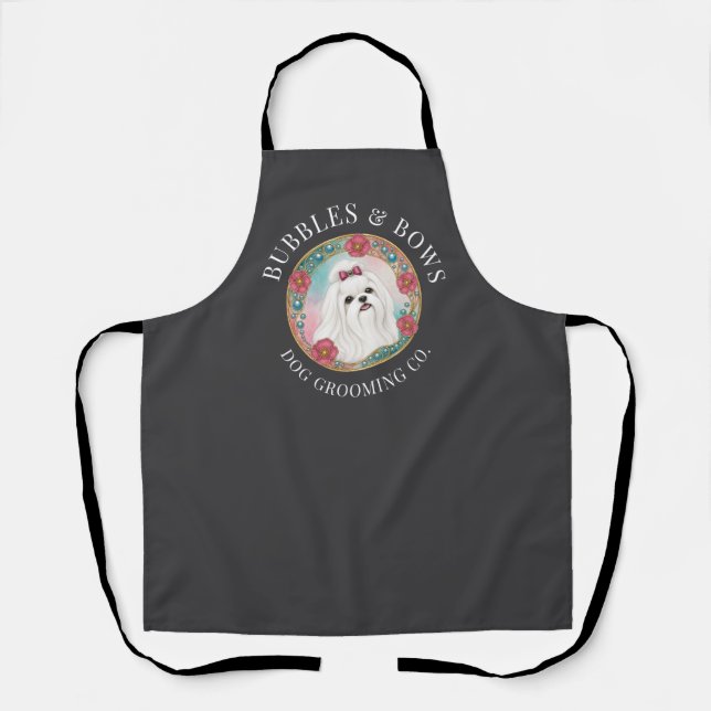 Tablier de toilettage pour chien maltais | Charbon (Recto)