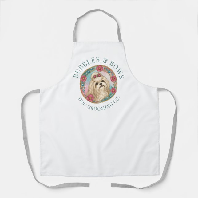 Tablier de toilettage pour chien Shih Tzu | Blanc  (Recto)