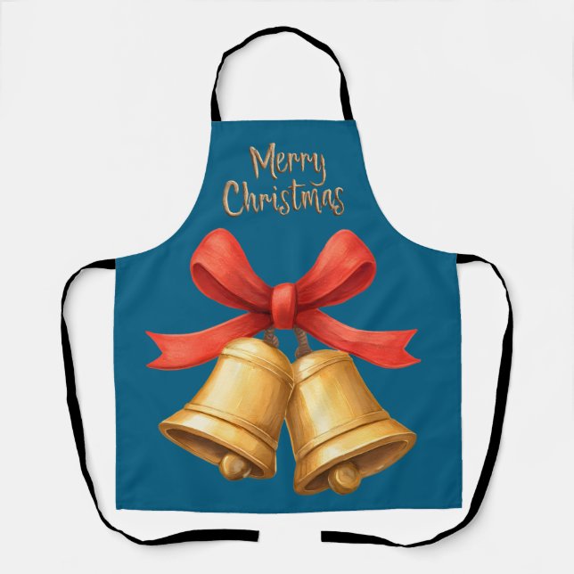 Tablier de vacances bleu avec clochettes de Noël d (Recto)