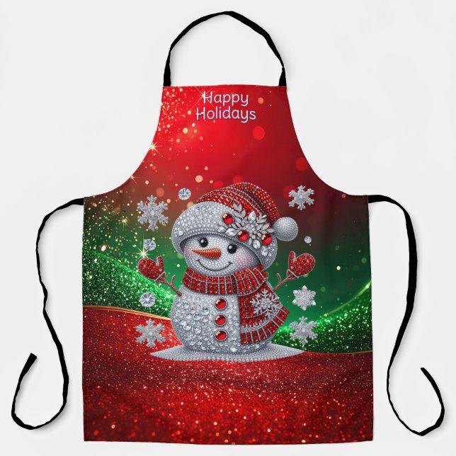 Tablier de vacances bonhomme de neige Strass (Recto)