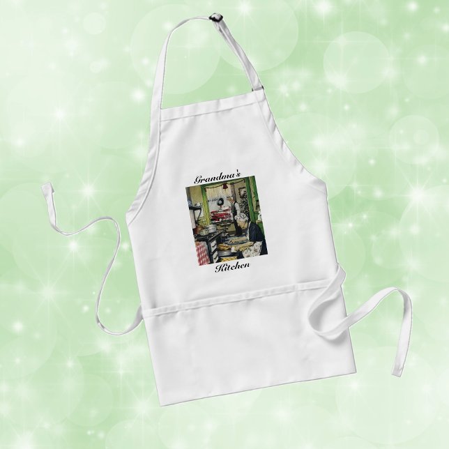 Tablier de vacances vintage à la maison à l'ancien (Holiday dinner in vintage 1940's Grandma kitchen cooking turkey dinner on kitchen apron.)