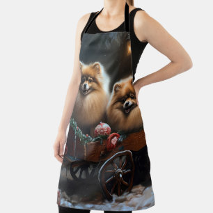 Tablier Décor de Noël Poméranien Snowy Sleigh