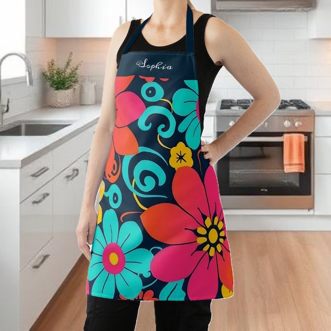 Tablier Décor Dopamine - Fleurs Funky Lumineuses-Retro (Dopamine Decor– Bright Funky Flowers-Retro Apron)