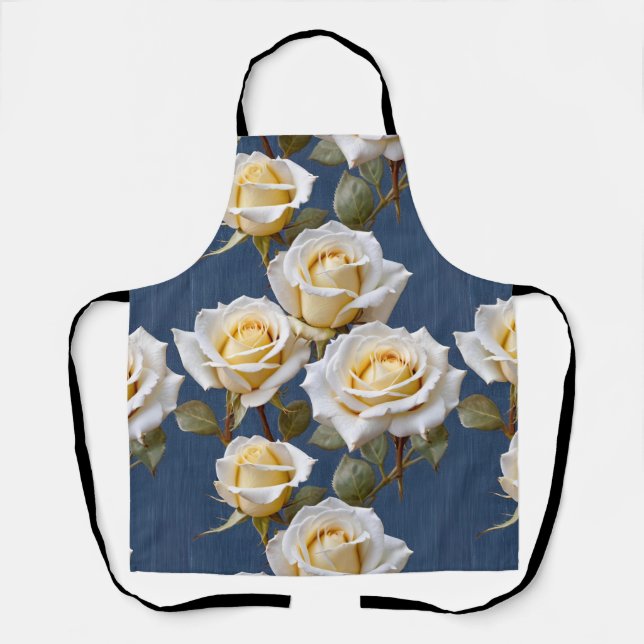 Tablier Delicate White And Pale Yellow Roses  (Recto)