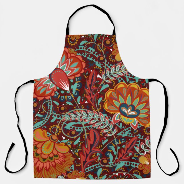 Tablier Dense floral ornemental dessiner à la main fleurs  (Recto)