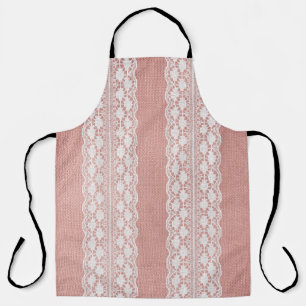 Tablier Dentelle blanc cassé sur Rose métallique en tissu 
