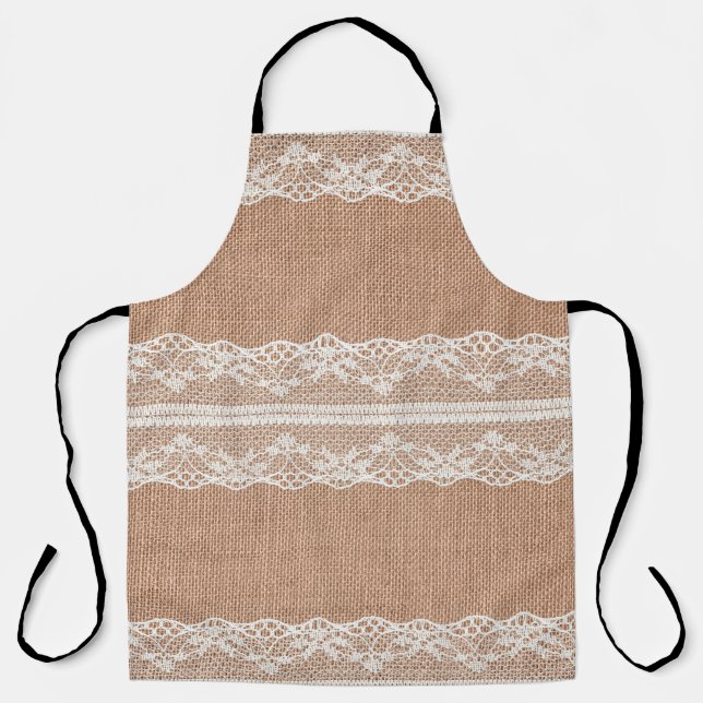 Tablier Dentelle blanche sur la texture Brown du Burlap (Recto)
