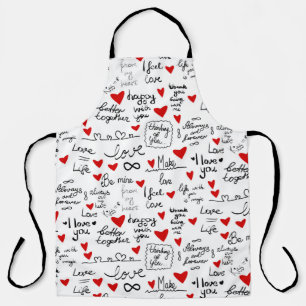 Tablier Des phrases d'amour, des coeurs de gribouillis, de