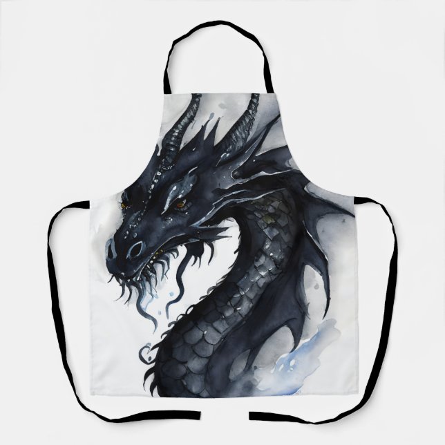 Tablier Design d'aquarelle de dragon noir (Recto)