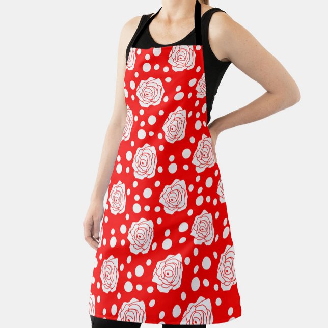 Tablier Design d'illustrations florales Pois en rouge blan (Créateur téléchargé)